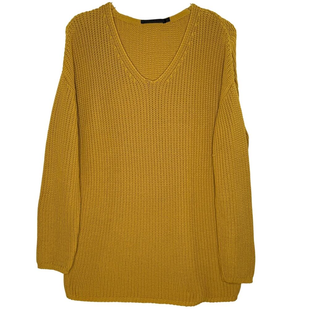 Jenni Kayne Fisherman Organic Cotton V Neck Sweater M Mustard Oversized Designer